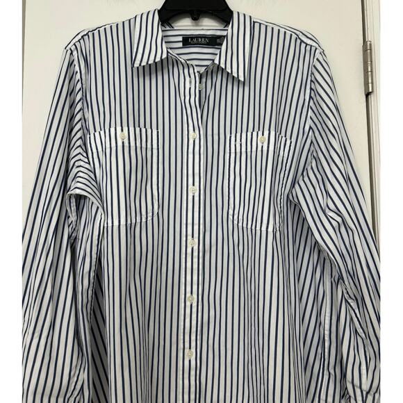 Lauren Ralph Lauren Navy White Striped Button Down Shirt Women’s Classic Fit XXL - Picture 4 of 12